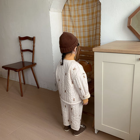 Autumn and winter children's pajamas three-layer cotton padded suit plus velvet thickened household clothing